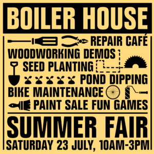 Graphic advertising a summer fair in 2024 at Boiler House